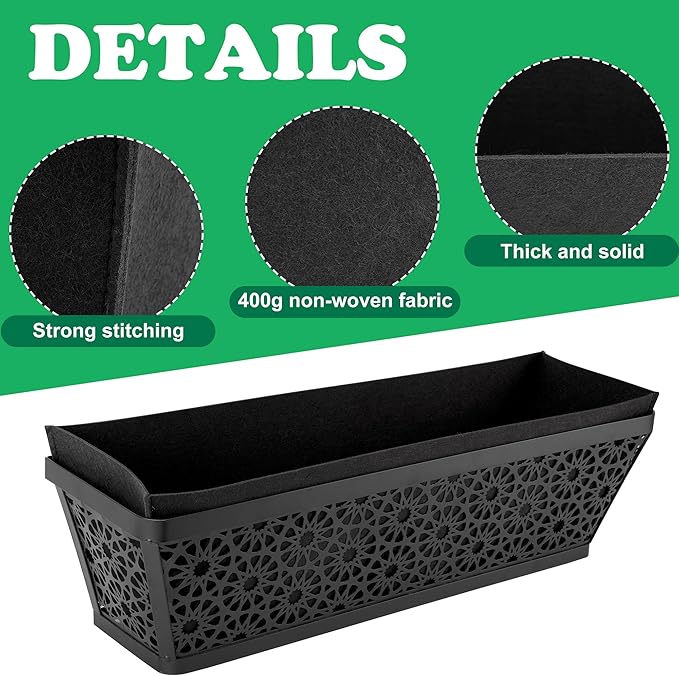 Adnee 4 Pcs 24 Inch Fabric Plant Window Box Liners-Rectangular Non-Woven Planter Basket Liner-Black Felt Flower Hanging Basket for Outdoor Garden Wall Hanging Planter Flower Vegetables