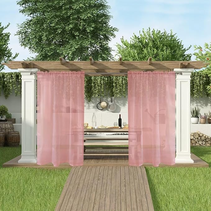 SpaceDresser Waterproof Outdoor Sheer Curtains for Patio - 2 Panels Rod Pocket Indoor Voile Sheer Curtain for Living Room,100W x 96L inch, Blush