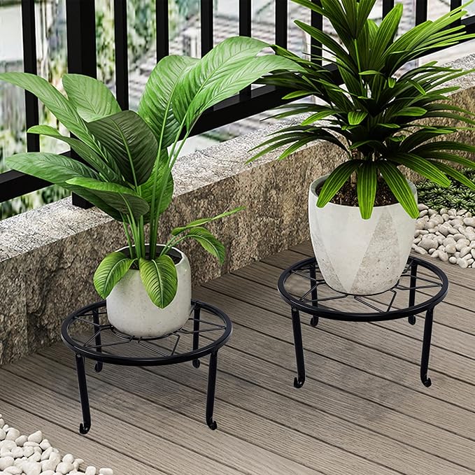 yosager 4 Pack Metal Plant Stands for Flower Pot, Heavy Duty Black Iron Potted Stand Holder, Indoor Outdoor Rustproof Metal Planter Container Round Supports Display Rack for Home & Garden Decor