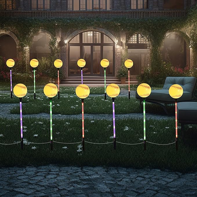 Battery Powered Garden Sports Ball Theme Party Stake Lights Baseball LED Landscape Path Lights Indoor/Outdoor Christmas Festival Home Patio Decoration Lamps