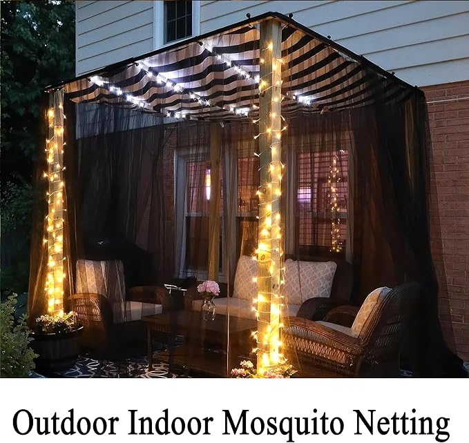 Extra Wide Outdoor Curtains Waterproof Black Voile Mesh Screen Lightweight Privacy Bug Netting for Patio Porch Balcony Pergola Terrace, W125 x L84 inch per Panel, 2 Panels
