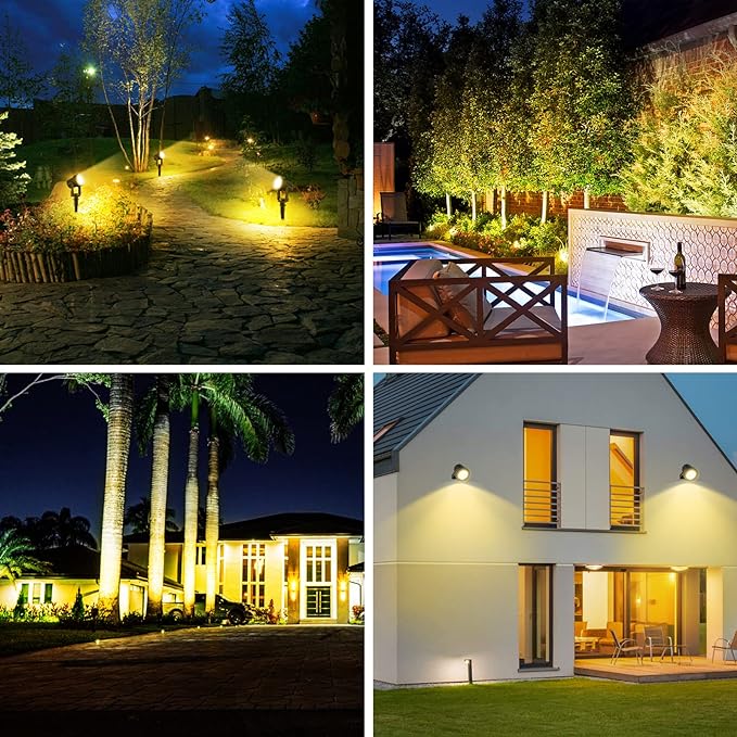 T-SUNUS Christmas Solar Landscape Spotlights Warm White 3000K Metal Lights, Garden Spot Light IP65 Waterproof 9.8ft Cable, 2000mAh Separated Panel, Auto On/Off for Halloween Tree Flag Driveway Pathway