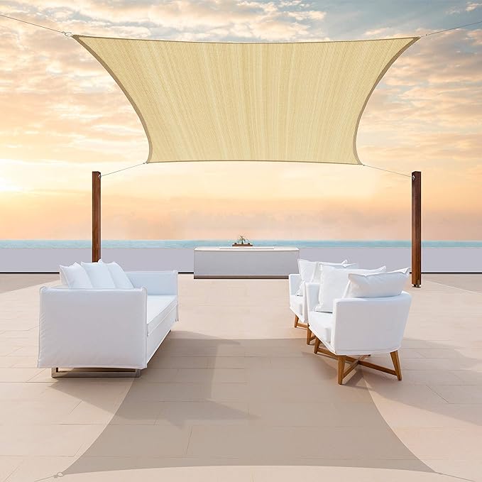 ColourTree TAPR1616 Custom Size 7' x 10' Beige Sun Shade Sail Canopy UV Block UPF50 Rectangle - Commercial Standard Heavy Duty - 190 GSM - 3 Years Warranty