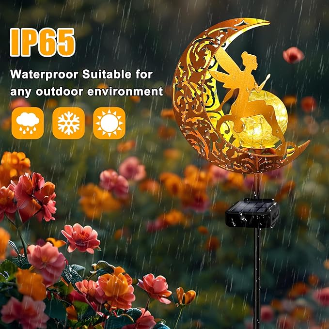 YJFWAL Garden Solar Lights Pathway Stake Lights Moon Fairy Glass Globe with Angel Decor, Christmas Gift for Mom Grandma Friends, Outdoor Decor Light Waterproof for Walkway, Patio, Garden (Warm White)