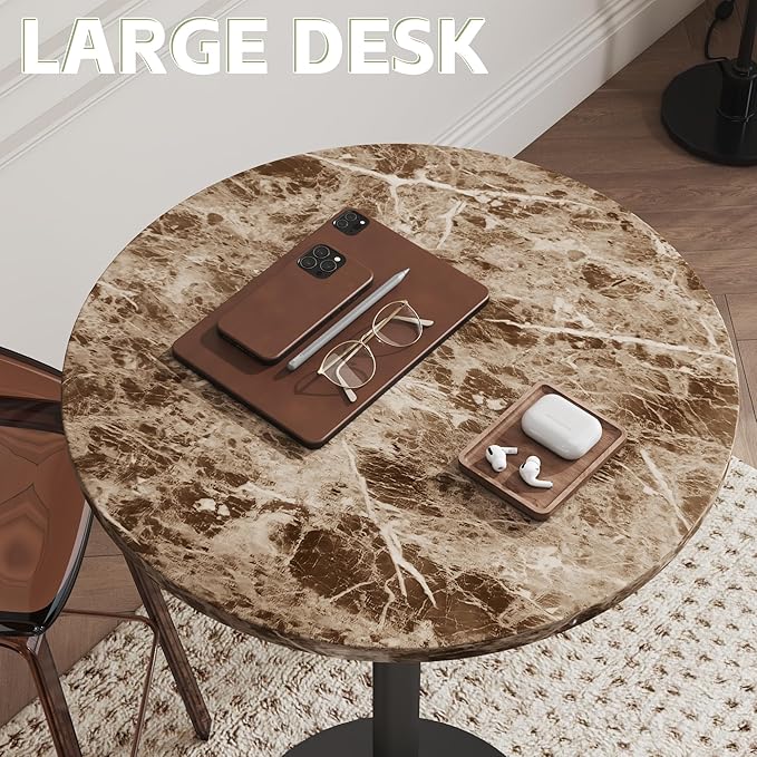 Flamaker Round Bistro Pub Table Modern Style Metal Base MDF Top Cocktail Bar Table Counter Bar Height for Pub, Dining Room, Party (1, Marble-Black)