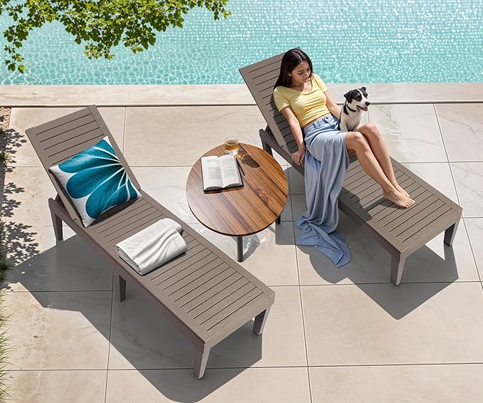 Outdoor Chaise Lounge Set of 4,Lightweight Patio Chairs,Waterproof Sun Loungers Chair Outdoor,5-Positions Adjustable Pool Lounge Chair for Garden Beach Patio Poolside Lawn and Deck,Striped Grey