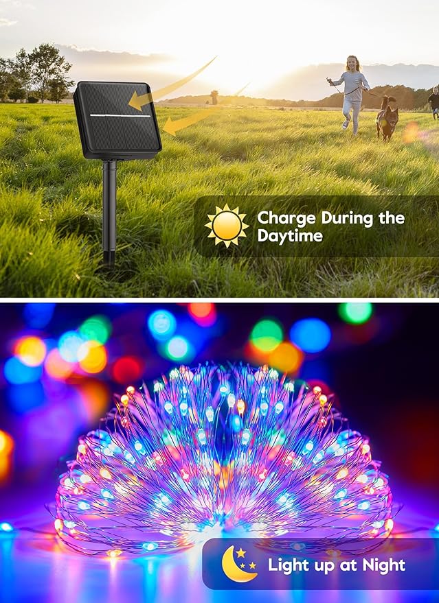 Minetom Solar String Lights for Outside, 33Ft 100 LED Outdoor Solar Fairy Lights, 8 Modes Balcony Lights for Tree Patio Christmas Party Wedding Decor 4PC