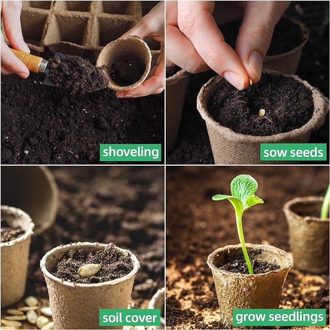 JERIA 200-Pack 3.15 Inch Peat Pots for Seedling with 200 Pcs Plant Labels,Outdoor Garden Germination Nursery Pots,Biodegradable Seed Starter Pots Kits