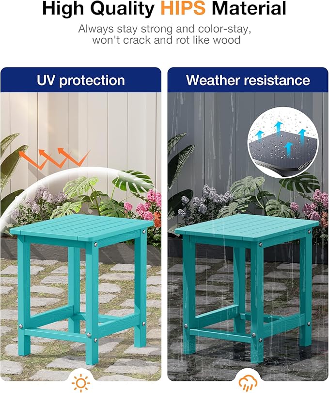 YEFU Outdoor Side Table for Patio: 16" HIPS Weather - Resistant Adirondack Tables Set of 2 - Small Square End Table for Backyard Living Room Bedroom - Indoor Outdoor Durable Table Aruba