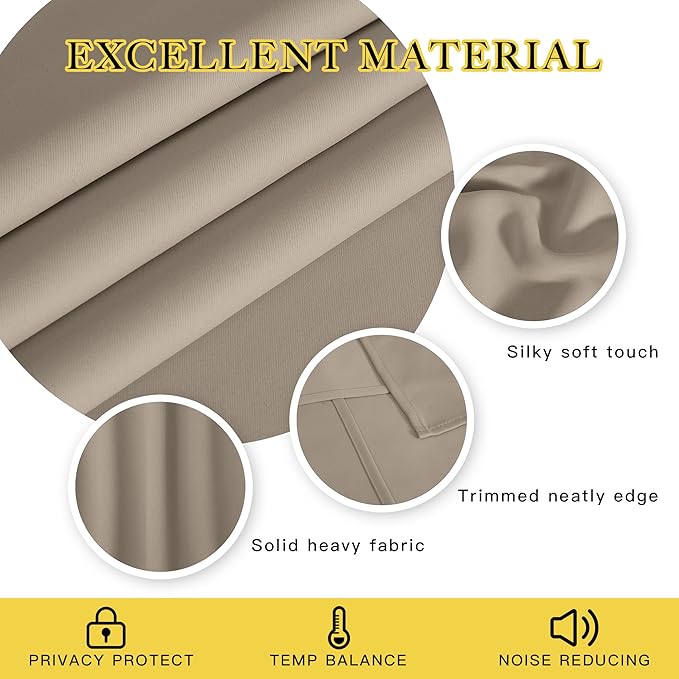 NICETOWN Blackout Short Curtain 63 inches Long for Windows, Thermal Insulated Curtain Grommet Room Darkening Window Treatment for Bedroom/Living Room, 1 Panel, W46 x L63, Taupe