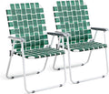 VINGLI Patio Lawn Webbed Folding Chairs Outdoor Beach Portable Camping Chair for Yard, Garden (2, Dark Green, Oversized)