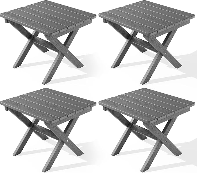 SERWALL Folding Outdoor Side Table Set of 4, Small Adirondack Side Table, Gray