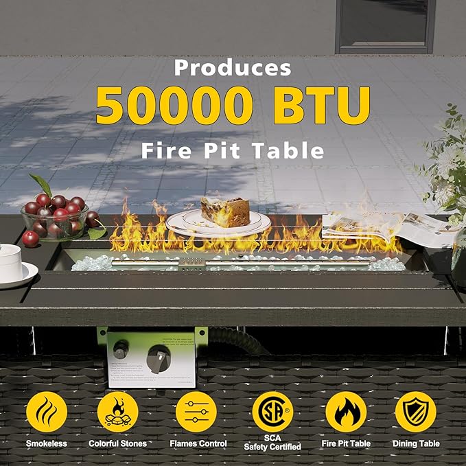 Aoxun Patio Furniture Set with Fire Pit Table, 12 Piece Outdoor Sectional Sofas, 10 Seats Wicker Rattan Outdoor Furniture with Thickened Cushion for Backyard, Garden Dark Grey