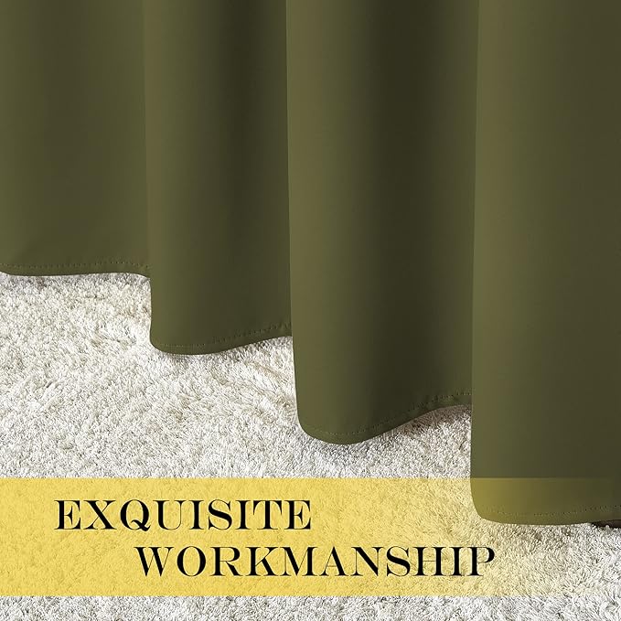 NICETOWN Room Divider Curtain 132 Inches Long, Wide Blackout Sliding Door Curtain for Bedroom, Room Darkening Privacy Window Curtain for Patio Door (1 Panel Set, Olive Green, 80 x 132 Inch)