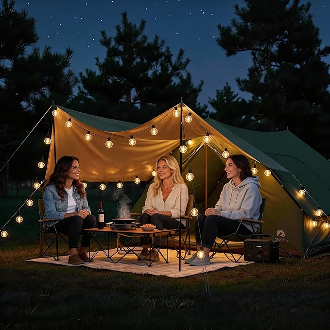 RTTY Dense-Glow Outdoor String Lights 50ft, G40 Led Patio Globe Lights with 26pcs Plastic Bulbs, Shatterproof Waterproof Connectable Hanging for Porch Cafe Bistro Backyard Gazebo Balcony Deck Party