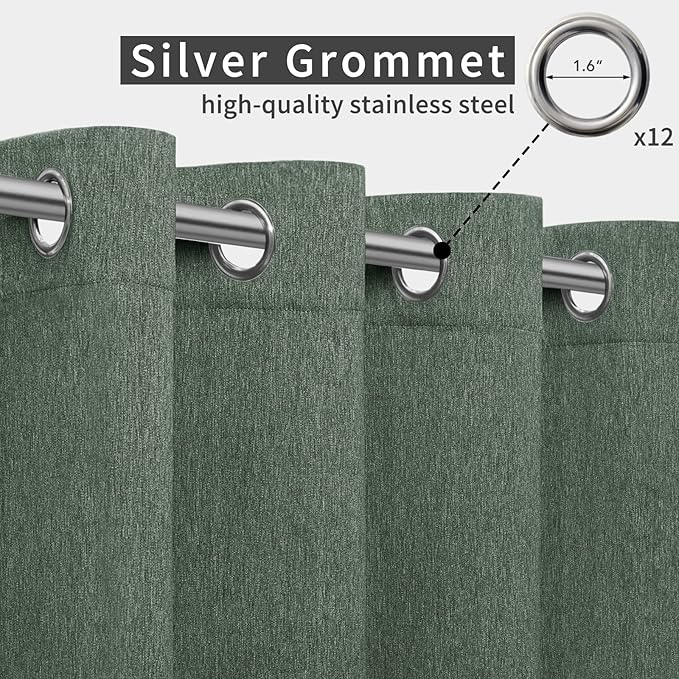 Easy-Going Linen Look Outdoor Curtains Waterproof Windproof Porch Curtains, Soft Thicken Outdoor Privacy Curtains for Patio, Gazebo, Grommet Top and Tab Bottom Drape, 1 panel, 110x108 inch, Sage Green