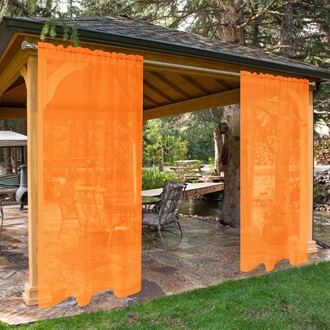 SpaceDresser Waterproof Outdoor Sheer Curtains for Patio - 4 Panels Rod Pocket Indoor Voile Sheer Curtain for Living Room,52W x 120L inch,Orange
