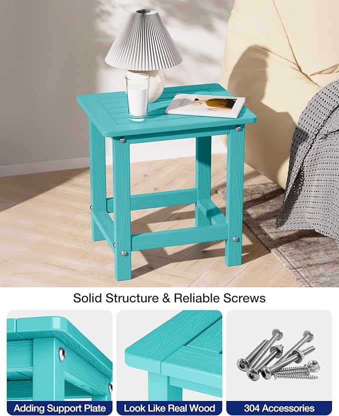YEFU Outdoor Side Table for Patio: 16" HIPS Weather - Resistant Adirondack Tables Set of 2 - Small Square End Table for Backyard Living Room Bedroom - Indoor Outdoor Durable Table Aruba