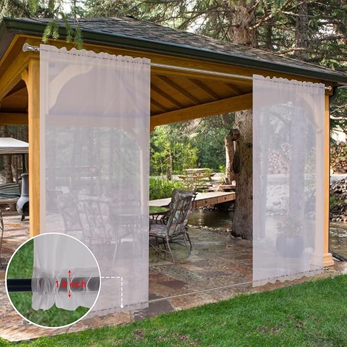SpaceDresser Waterproof Outdoor Sheer Curtains for Patio - 2 Panels Rod Pocket Indoor Voile Sheer Curtain for Living Room,52W x 108L inch, Silver Grey