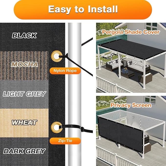 Artpuch Outdoor Pergola Shade Cover 11x18 FT Sun Shade Cloth with Grommets Black 90% UV Protection Canopy Patio Privacy Screen (Customized Available)