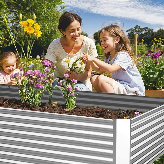 FRIZIONE 3pcs 8x4ft Galvanized Raised Garden Bed Outdoor,Above Ground Garden Bed for Vegetable,Metal Raised Beds for Flower,Steel Raised Beds for Gardening
