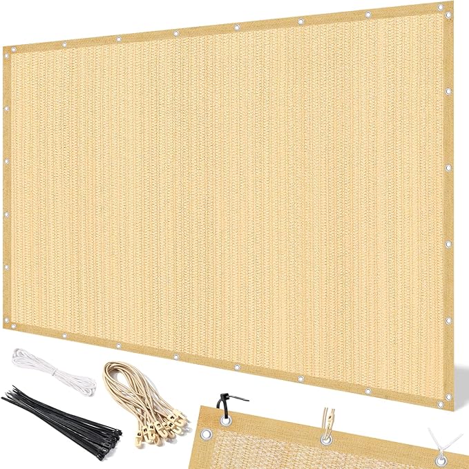Artpuch 90% Sun Shade Cloth, 12 x 20 FT Pergola Shade Cover Canopy with Grommets, Sun Screen Fabric Tarp for Patio, Outdoor, Garden, Backyard, Wheat
