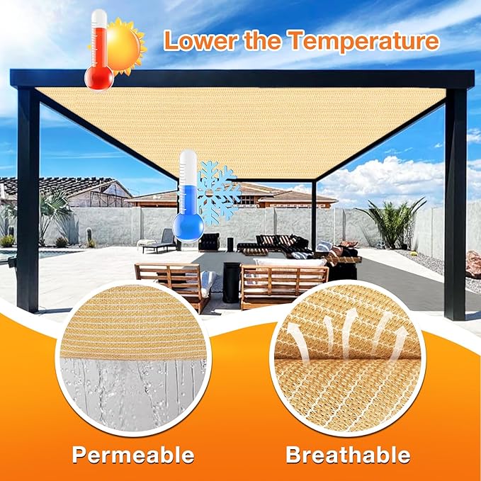 Artpuch Outdoor Pergola Shade Cover 8' X 10' Sun Shade Cloth with Grommets, 90% UV Protection Canopy Patio Privacy Screen (Customized Available) GN107, Wheat