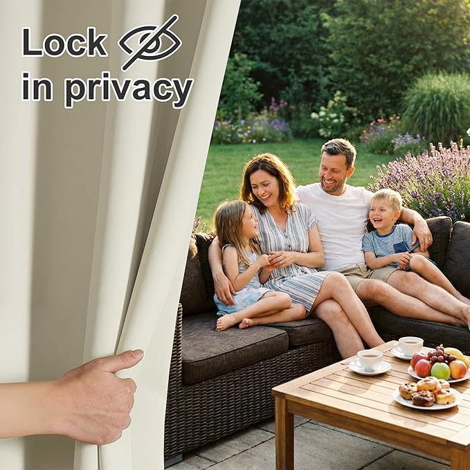 RYB HOME Extra Wide Outdoor Curtains for Patio Waterproof Heavy Duty Thermal Insulated in Summer Full Coverage Privacy for Porch, Cabana & Pool, W150 x L84, Beige, 1 Panel