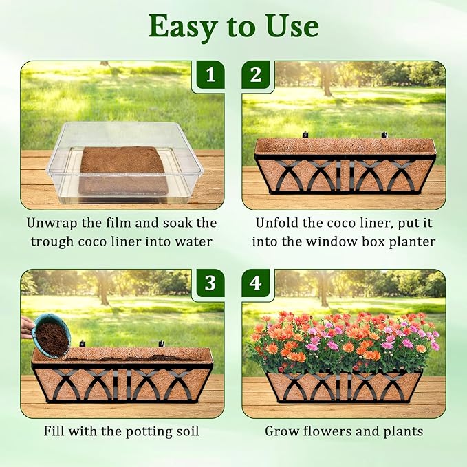 Halatool 2 Pack 30 Inch Window Box Liners Pre-Formed Trough Coconut Liner Natural Coco Fiber Liners for Planters Wall Hanging Basket Flower Pot Fence Railing
