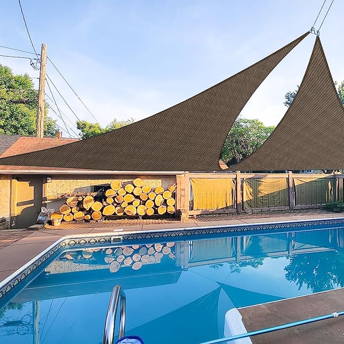 E&K Sunrise 11' x 11' x 11' Sun Shade Sail Triangle Canopy Shade Cover UV Block for Patio Backyard Garden Outdoor (Brown)