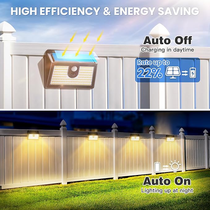 [2 Packs] Solar Motion Sensor Outdoor Lights, Super Bright Solar Lights Outdoor Waterproof, 3 Lighting Modes Security Wall Light for Outside Walking Dog Fence Backyard Deck Garden Door Step Garage
