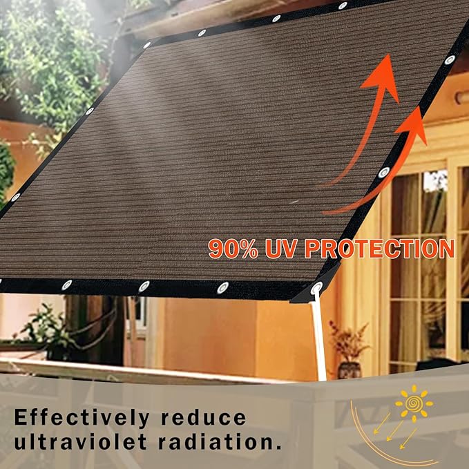Sun Shade Cloth with Grommets,90% UV Protection Shade Fabric,Pergola Shade Cover Canopy Fence Privacy Screen Balcony,Brown Sunshades for Patio Pergola Garden Backyard Outdoor,Mocha-8x16FT