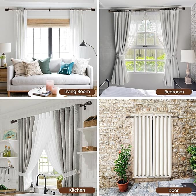 2 PACK 1” Diameter brown curtain rod Itself is 30 to 144 inch. 1 Pack Fits 30-142 inch, 66 to 120 inch Windows with Heavy Duty Adjustable brown curtain rods Splicing Metal Extra Long Curtain Rod