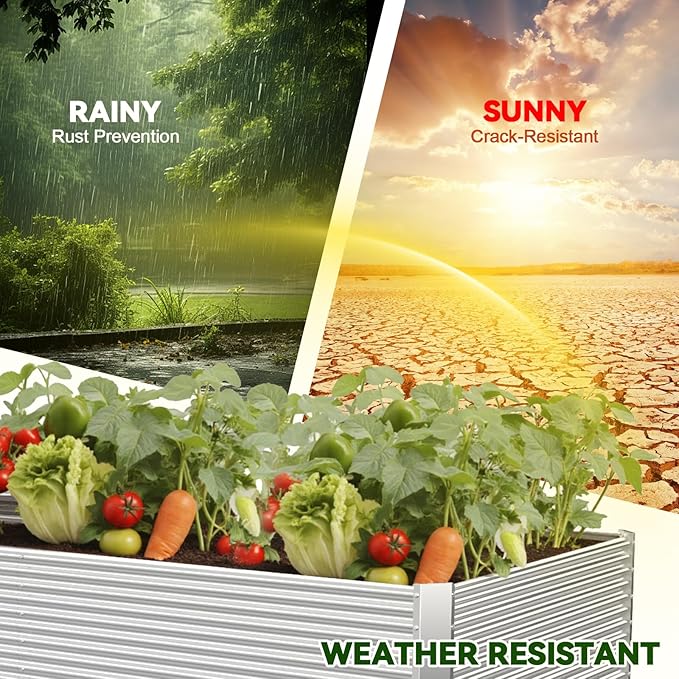 2 Pack Tall 8x3FT Raised Beds for Gardening, Corrugated Galvanized Steel Raised Garden Bed, Outdoor Metal Above Ground Garden Bed for Vegetables and Flowers(Rectangular)
