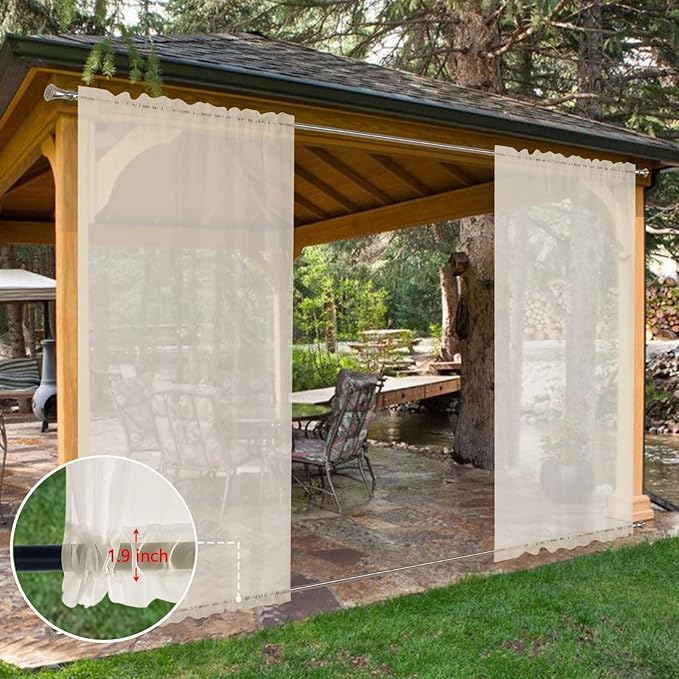 SpaceDresser Waterproof Outdoor Sheer Curtains for Patio - 4 Panels Rod Pocket Indoor Voile Sheer Curtain for Living Room,52W x 84L inch, Ivory