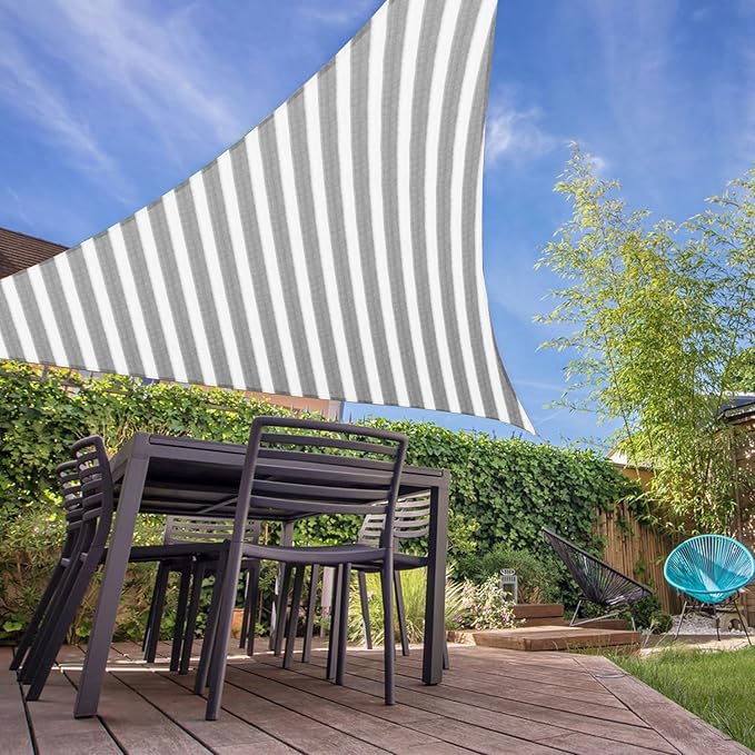 E&K Sunrise 6' x 6' x 6' Sun Shade Sail Triangle Canopy Shade Cover UV Block for Patio Backyard Garden Outdoor (Gray White Strip)
