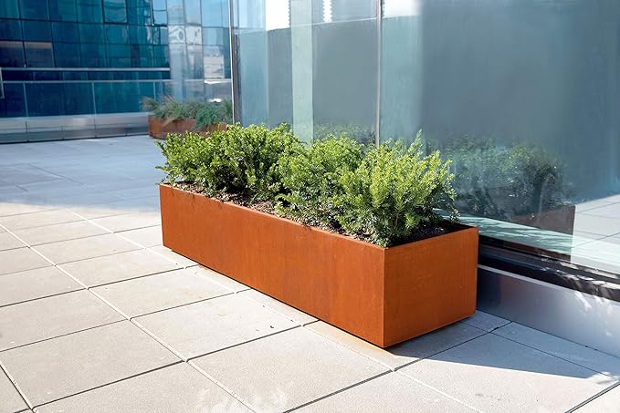 Plantercraft Large Rectangular Planters for Outdoor Plants | 48x18x36 Corten Steel Planter | Extra Large Outdoor Planter Box for Patios and Gardens | Fully Assembled Metal Planter Rectangle