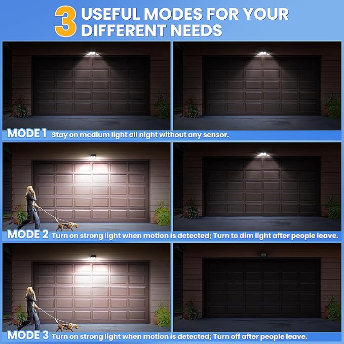 [16 Packs] Solar Motion Sensor Outdoor Lights, Super Bright Solar Lights Outdoor Waterproof, 3 Lighting Modes Security Wall Light for Outside Walking Dog Fence Backyard Deck Garden Door Step Garage