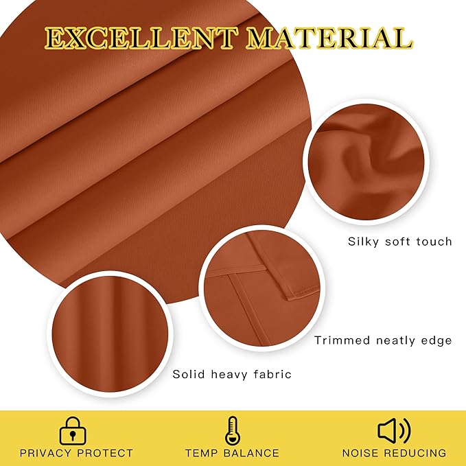 NICETOWN Blackout Burnt Orange Curtain for Girls Bedroom - Solid Grommet Sound & Light Reducing Room Darkening Window Treatment Thermal Drape for Cafe/Kids Room (1 Panel, W52 x L45)
