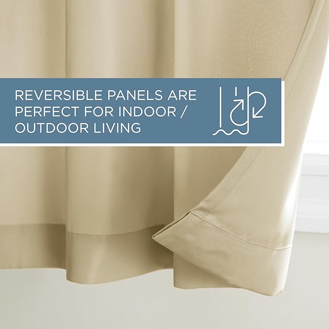 TOWN & COUNTRY BASICS Cabana Solid Heavyweight Indoor Outdoor Curtains, Light Filtering Opacity with Grommet Top, Water Repellent, 2-Pack Set, 54"x120", Natural