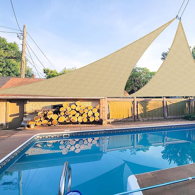 E&K Sunrise 9' x 9' x 9' Sun Shade Sail Triangle Canopy Shade Cover UV Block for Patio Backyard Garden Outdoor (Sand)