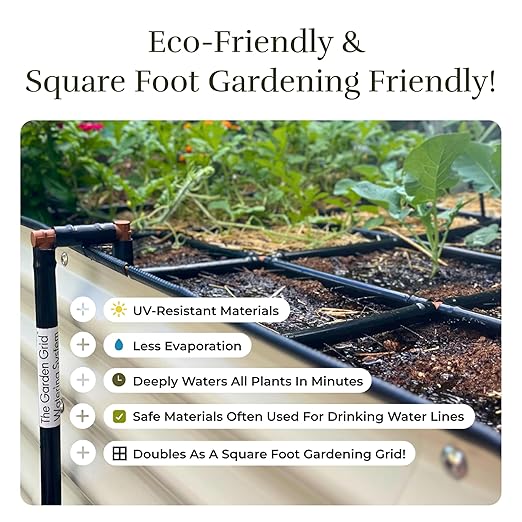 Garden Grid Watering System | Raised Garden Bed Drip Irrigation System – But Better | Pre-Assembled, Waters Every Plant Evenly, 1-Minute Setup | Square Foot Gardening Grid | US-Made (Standard, 2x6)