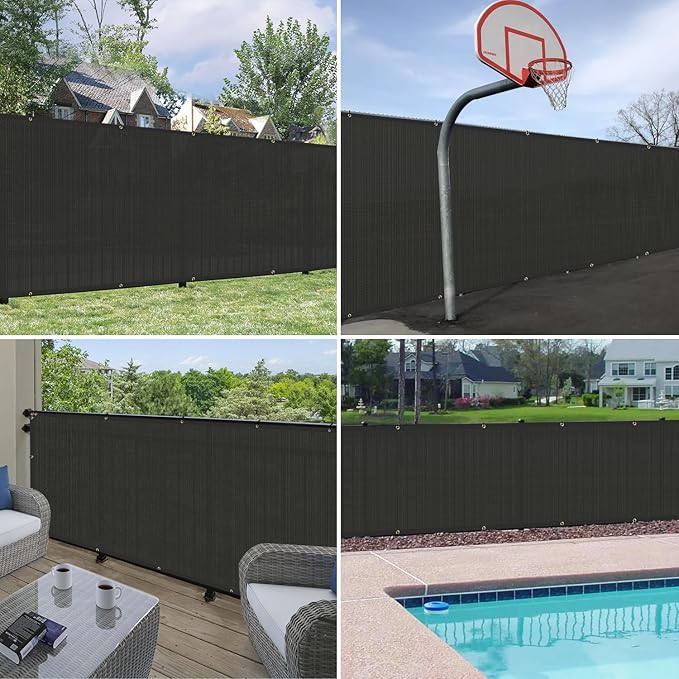 Windscreen4less Privacy Fence Screen Heavy Duty Windscreen Fencing Mesh Fabric Shade Net Cover with Brass Grommtes for Outdoor Wall Garden Yard Pool Deck, 6'x59' Black