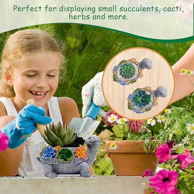 Turtle Succulent Planter, Resin Material, Indoor/Outdoor Use, Cute Decor, 5.9" x 3.94" x 3.15"