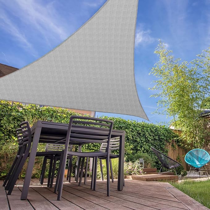 E&K Sunrise 24' x 24' x 24' Sun Shade Sail Triangle Canopy Shade Cover UV Block for Patio Backyard Garden Outdoor (Light Gray)