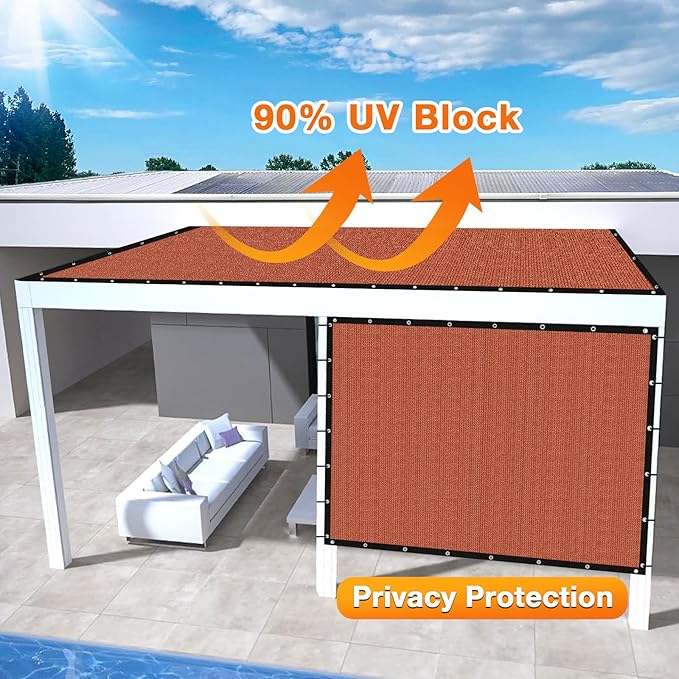Artpuch 90% Sun Shade Cloth, 4 x 24 FT Pergola Shade Cover Canopy with Grommets, Sun Screen Fabric Tarp for Patio, Outdoor, Garden, Backyard, Rust Red