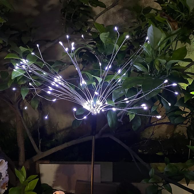 JJGoo Solar Firework Lights, 4 Pack 120 LEDs 2 Lighting Modes Solar Garden Lights Outdoor Waterproof for Yard Patio Walkway Pathway Party Wedding Christmas Decorative - White
