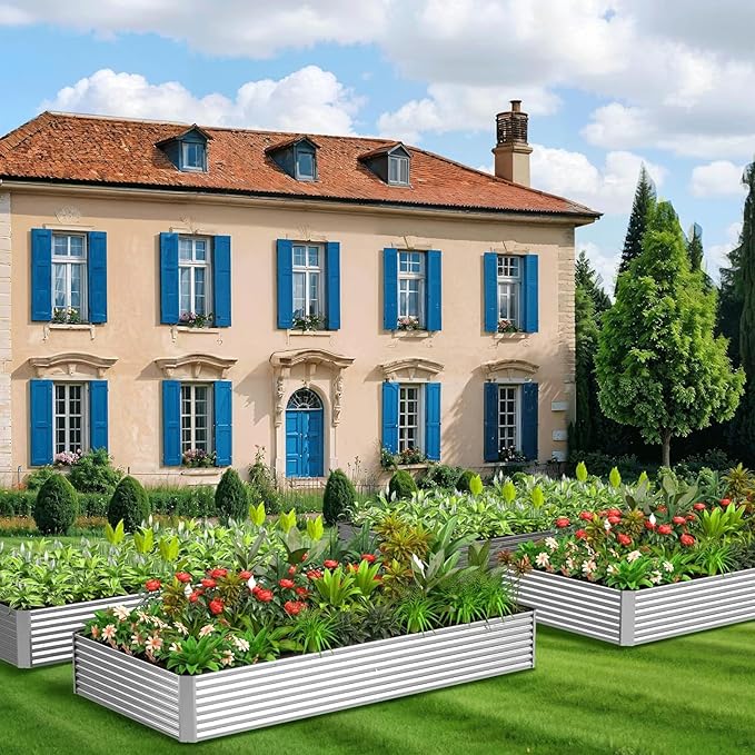 3 Pack 6x3FT Corrugated Galvanized Steel Raised Garden Bed Outdoor, Metal Above Ground Garden Bed for Vegetables and Flowers, Rectangle Raised Beds for Gardening
