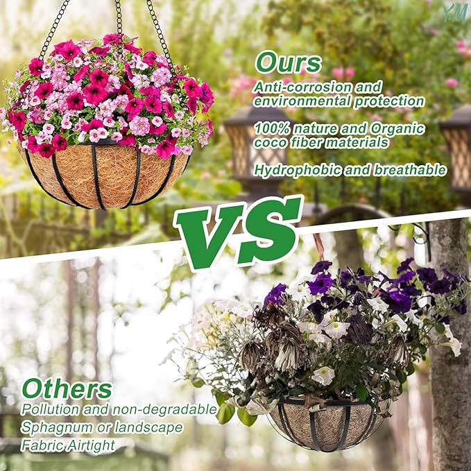 Y&M 4pcs 14“ Round Coconut Fiber Liner, 14'' Coco Liner Pre-Formed Replacement for Wall Hanging Planter Basket