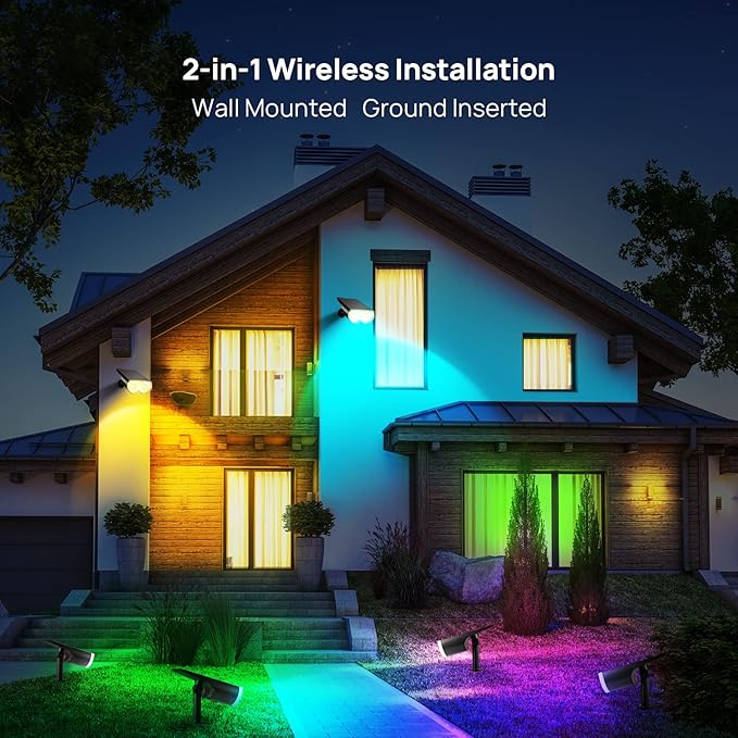 Consciot Solar Spot Lights Outdoor, Halloween Decorations 22 LEDs IP67 Waterproof Color Changing Solar Outdoor Lights, 8 Colors, 2-in-1 Adjustable Wall Lights for Garden Yard Pathway, 2 Pack(RGB)